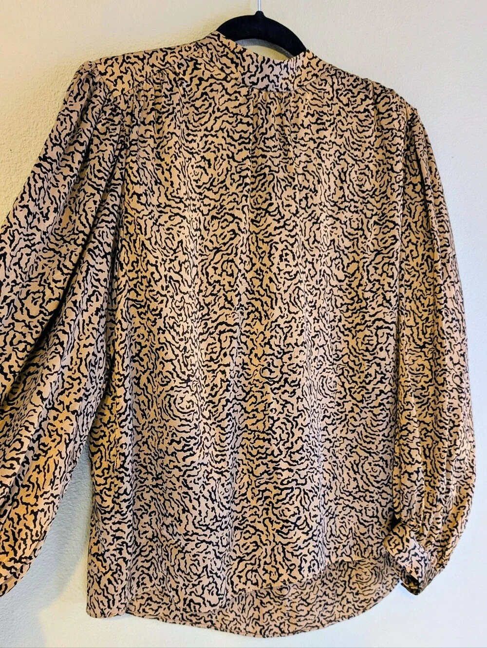 FRAME Women's Silk Blouse XS Mock Neck Balloon Sleeve Oversized Relaxed Boxy Fit